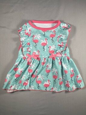 Pink Flamingo Print Dog Dress - Aqua & Pink